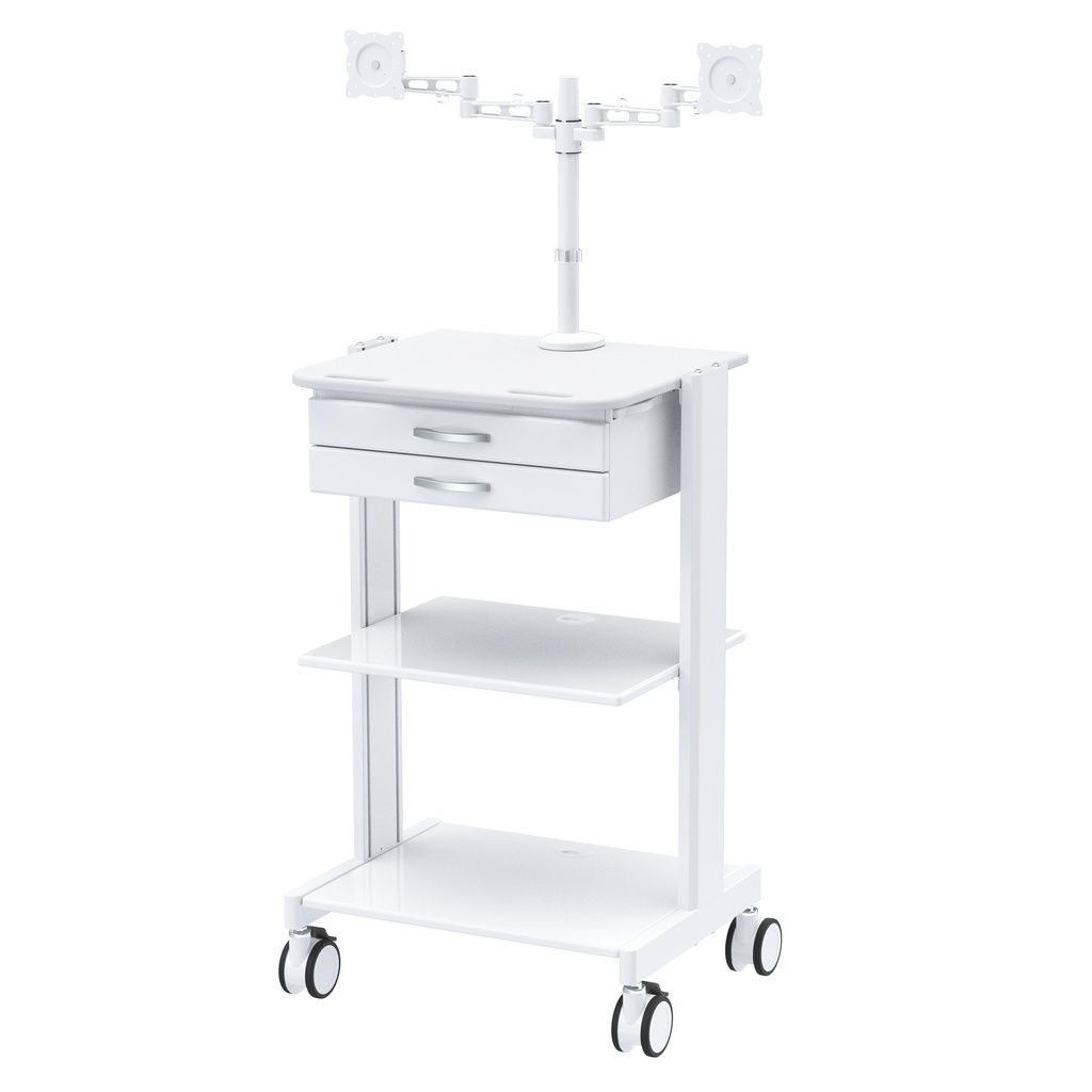 Lab Computer Cart with Dual Monitor Arm