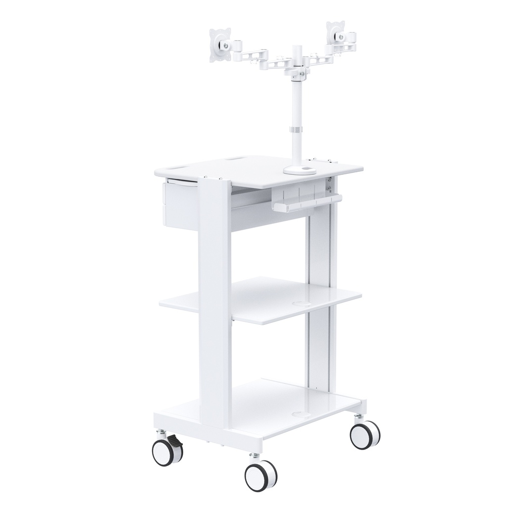 Lab Computer Cart with Dual Monitor Arm